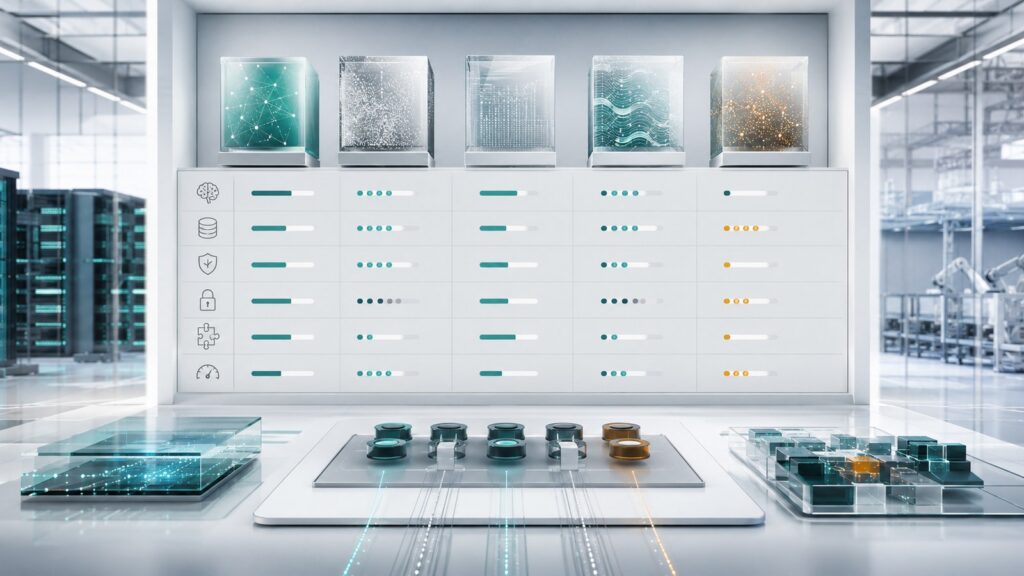 Visual editorial de una empresa evaluando modelos de frontera de inteligencia artificial según capacidad, coste, seguridad, integración e impacto operativo.