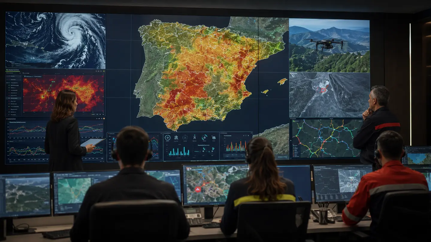 Centro de mando de emergencias utilizando inteligencia artificial para monitorizar riesgo de incendios forestales en Espana